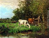 Cows Watering In A Meadow by Johan Frederik Cornelis Scherrewitz
